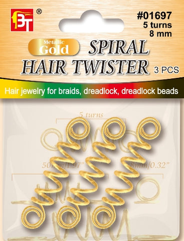 Jewelry Spiral Hair Twister-8 mm - 5 Turns - Gold